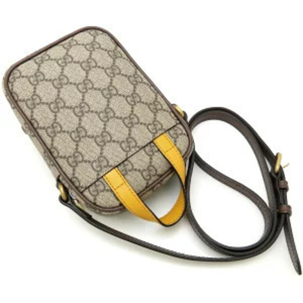 Gucci Supreme Yellow Brown Beige Leather GG Shoulder Canvas Neo Bag - Picture 3 of 9